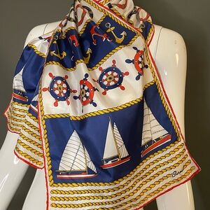 Super Cute Vintage Burmel Nautical Print Scarf 12 x 45 Excellent Condition